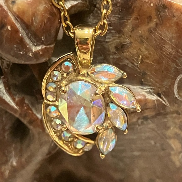 Unsigned Jewelry - Gold-Tone Aurora Crystal Leaf Pendant Necklace - Women Jewelry
